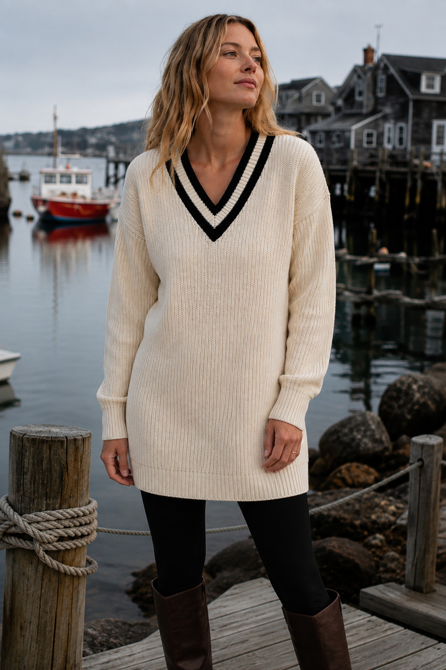 Varsity Fisherman V neck sweater JW Style Cable‎ knit Preppy Size Med Coastal